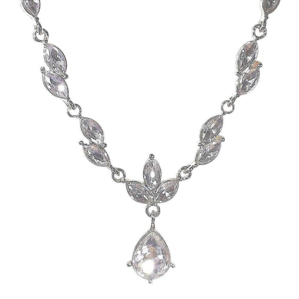 Swarovski Crystal Silver Overlay Teardrop Marquise Statement Necklace New OOAK